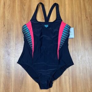 Arena‎ W Threefold V Back One Piece Plus Swimsuit 3X Black Pink NWT 24W-26W